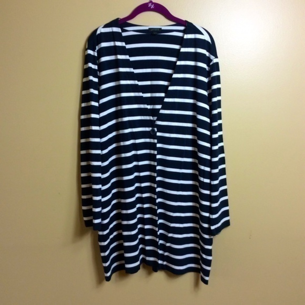 NWOTJ Jill wearever navy blue striped knit cardigan/topper. XL.